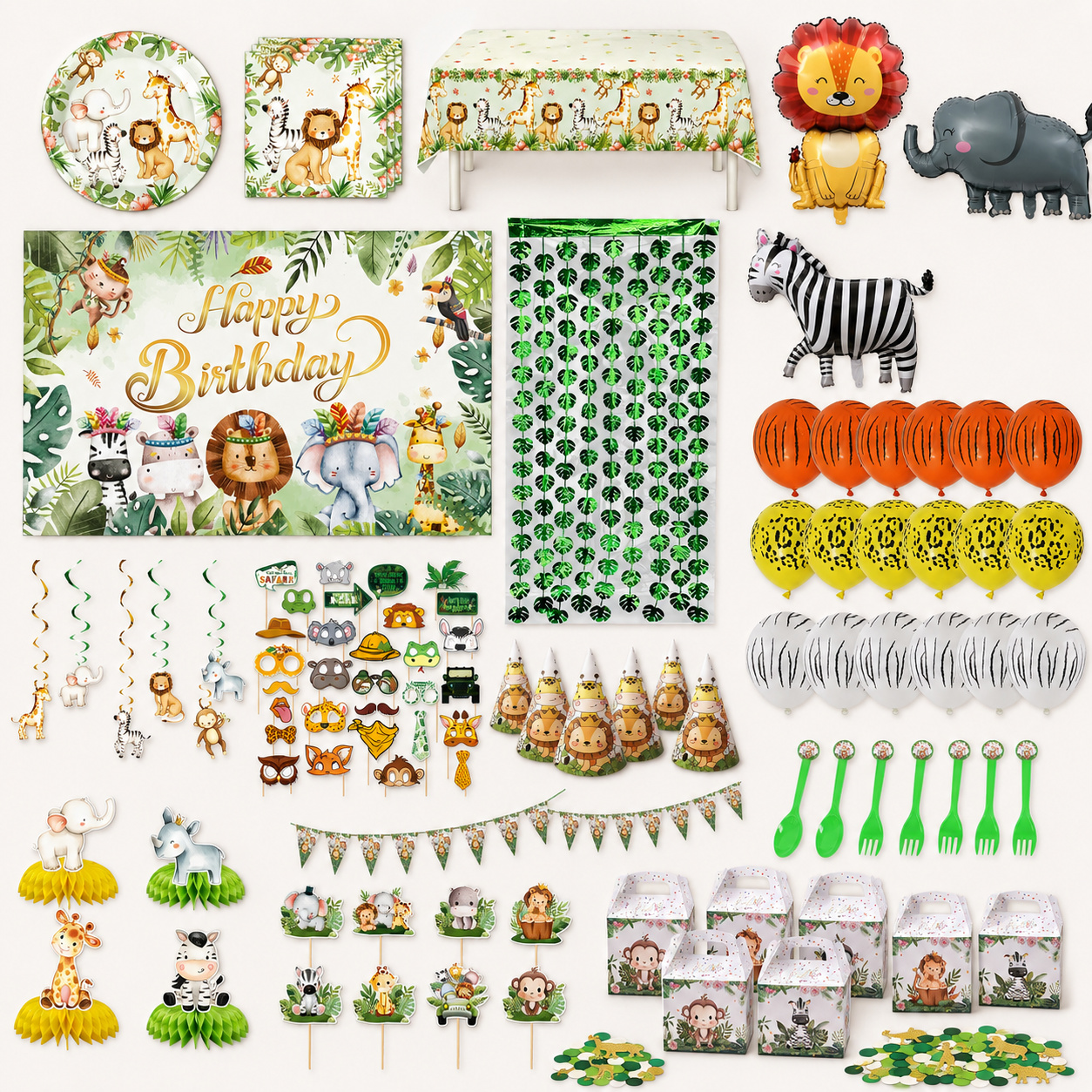 Inhoud van Jungle Safari met jungle versiering en safari feestartikelen