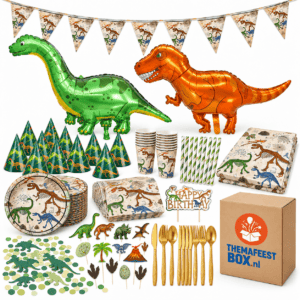 Dino Avontuur Tafeldecoratie Box – Dinosaurussen Tafeldecoratie voor 10 Personen